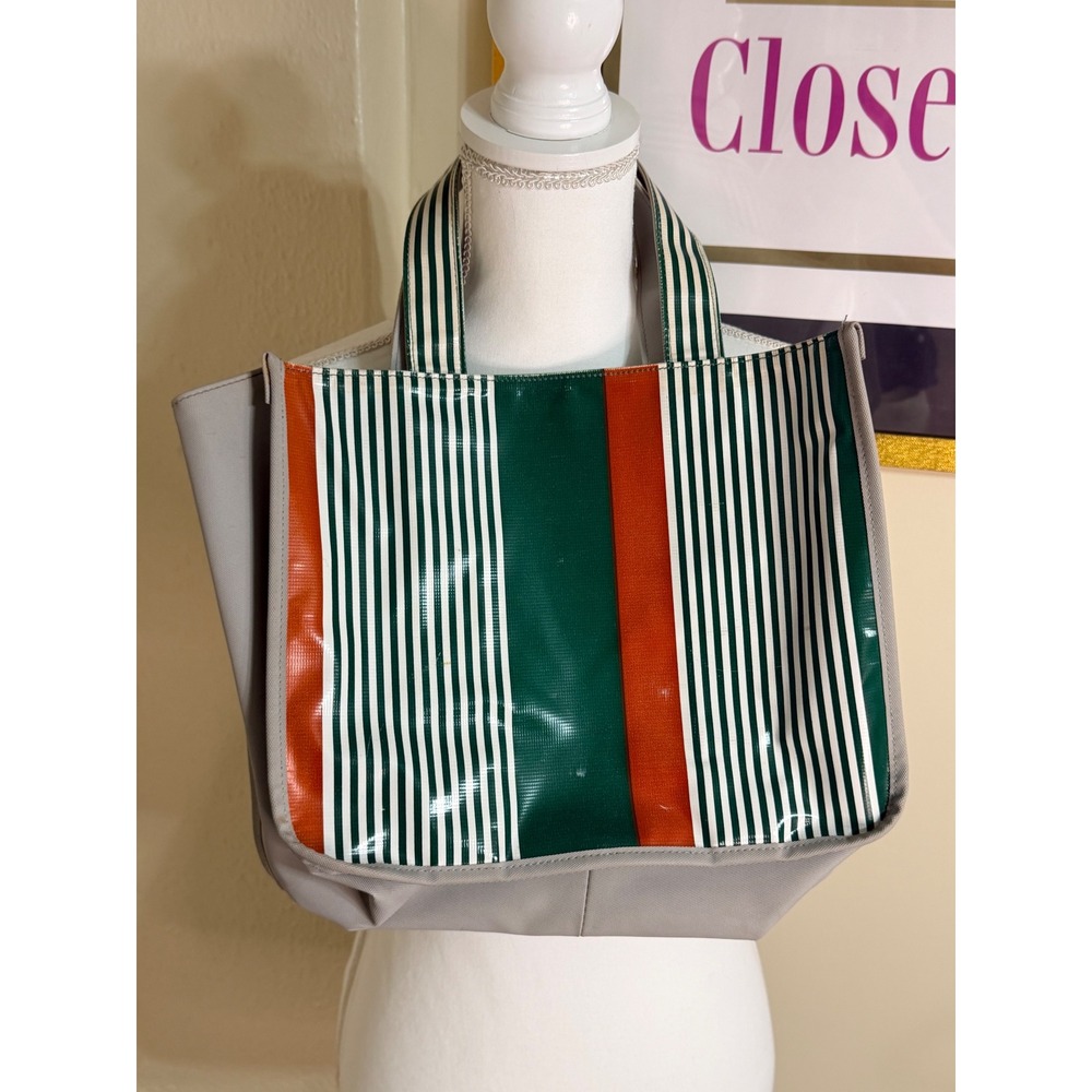 Mimco Striped Tote Bag Grey Green Orange White Multi Color Large Handbag